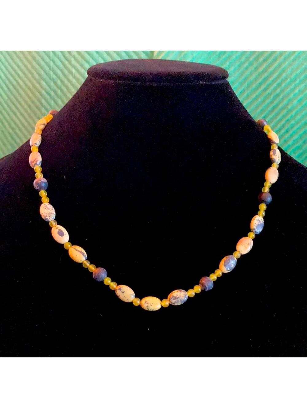 21” Yellow Turquoise & Jade necklace